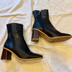 ALOHAS Black Ankle Boots with Brown Heel